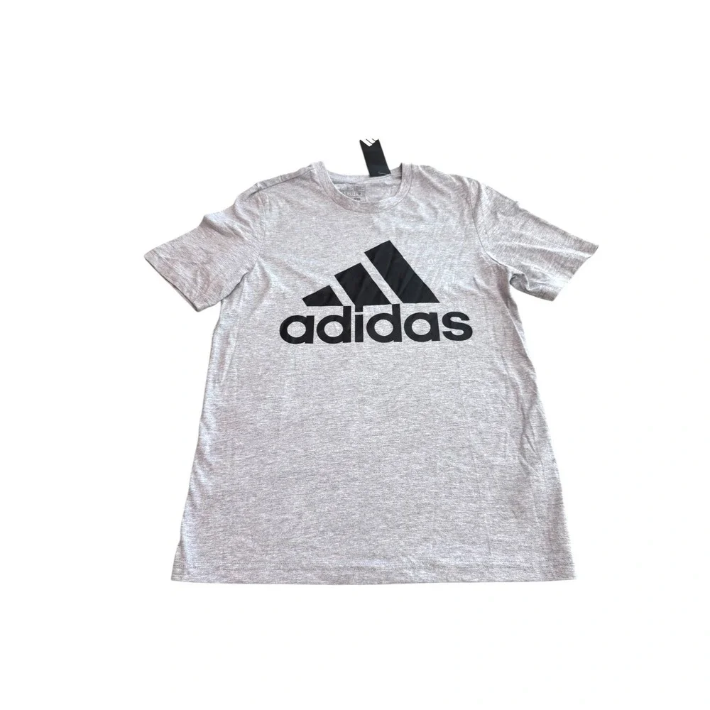 Adidas Mens S Badge of Sport Graphic T-Shirt Heather Grey Black‎ Logo Small NEW